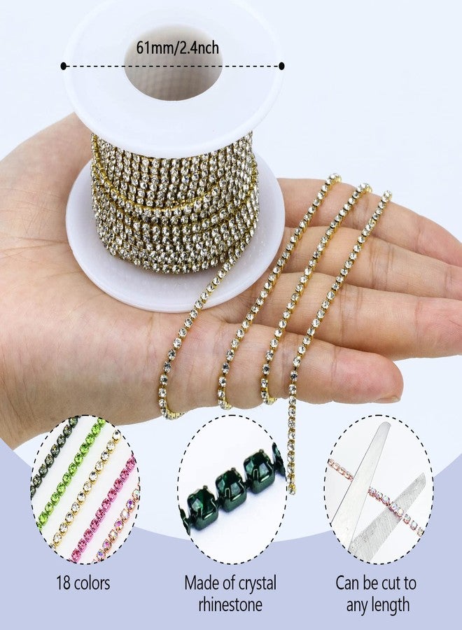 Dowarm 10 Yards 2MM Crystal Gold Rhinestone Close Chain Trim for Sewing Crocs Shoes Clothes Cups, SS6 Claw Rhinestone Chain for Craft Jewelry Wedding Bouquet DIY Decoration - Image 3